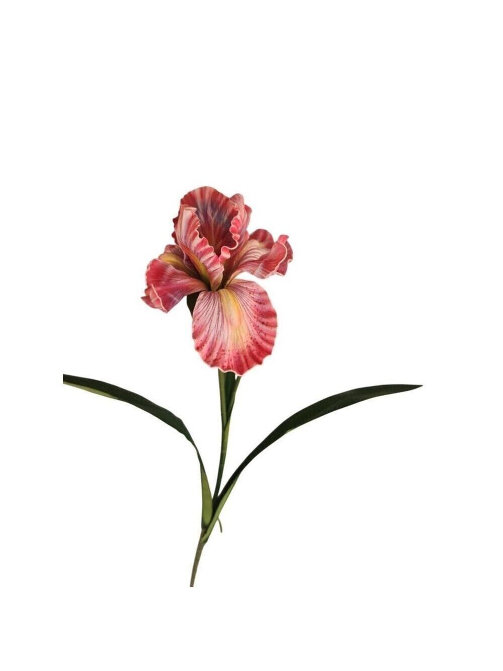 Artificial Iris Flower 33 Inch Tall Pink Faux Iris Stem Hand Painted Look Floral